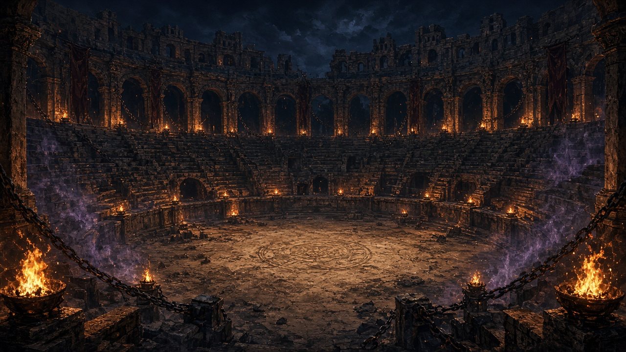 Arena of Champions — torchlit fantasy colosseum arena inspired by World of Warcraft arenas